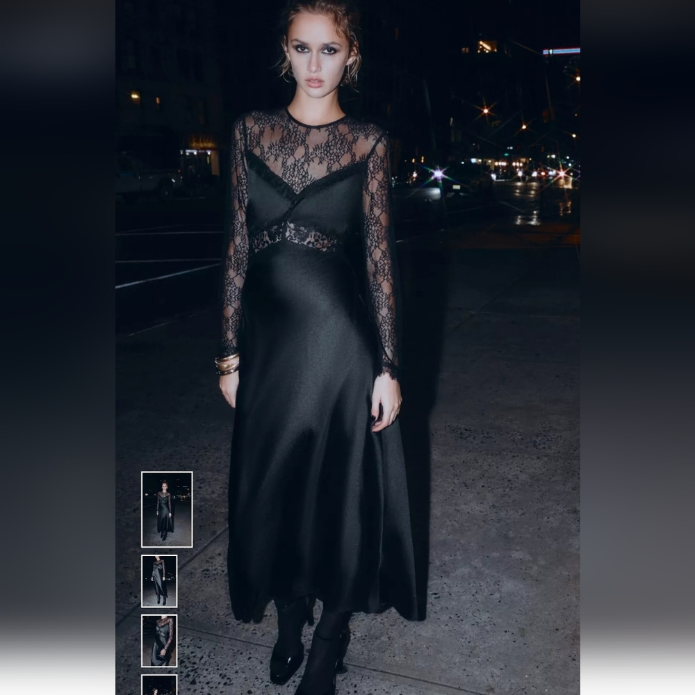 Zara Black Lace Long Sleeve Dress